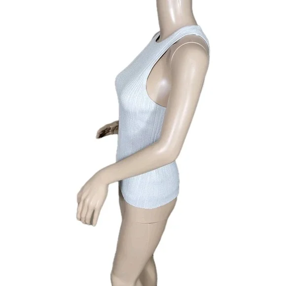 Madewell Tank Silver Womans Small Signature Shimmer Knit Cutaway Sweater Ribbed - Picture 4 of 13